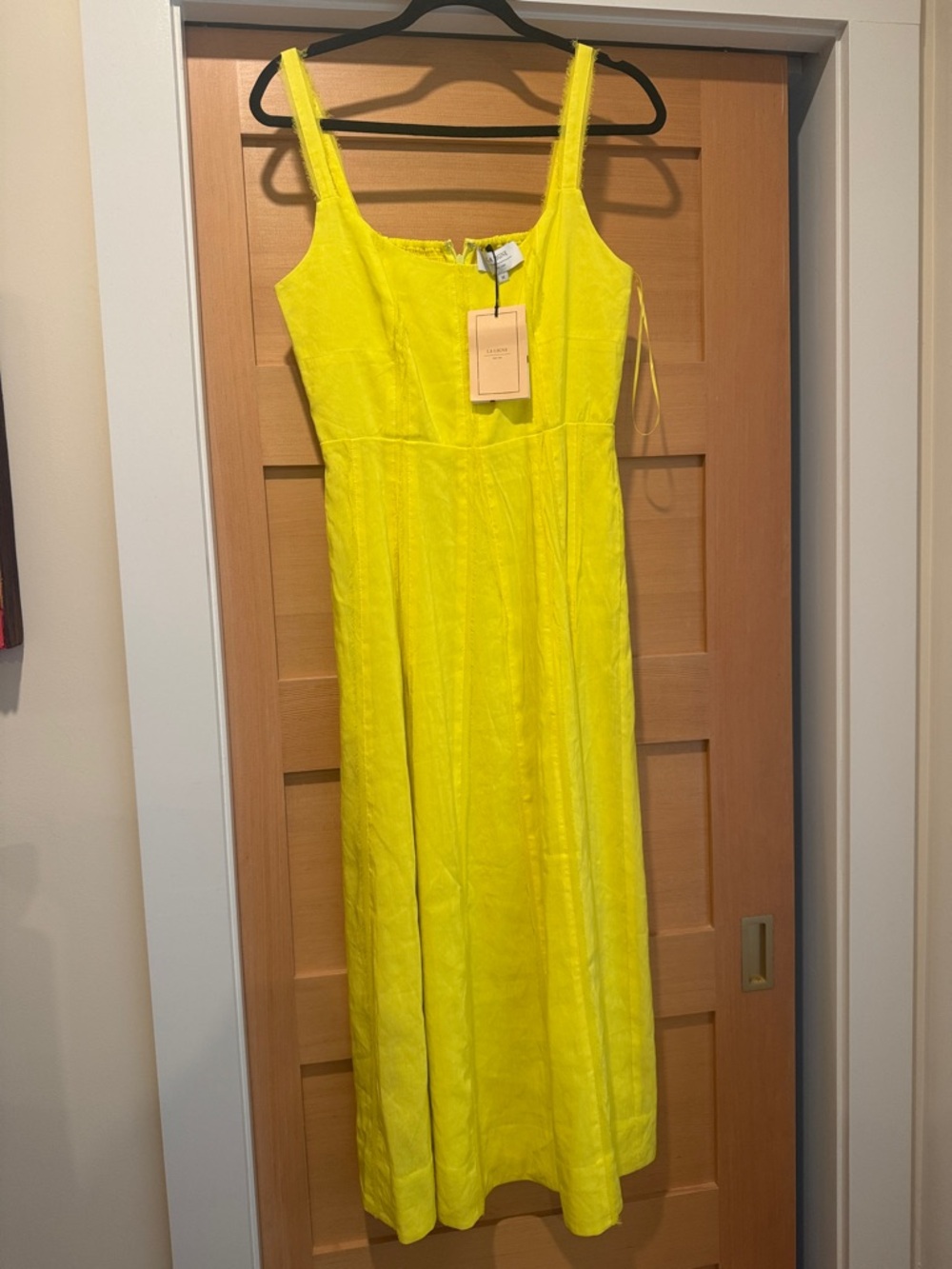 La Ligne Sunny Yellow Midi Dress with Square Neck